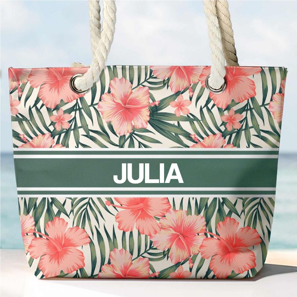 Custom Name Floral Pattern - Personalized Beach Bag