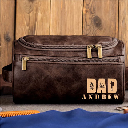 Engraved Leather Toiletry Bag for Dad – Custom Name “Dad Life” Edition