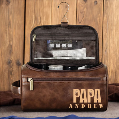 Engraved Leather Toiletry Bag for Dad – Custom Name “Dad Life” Edition
