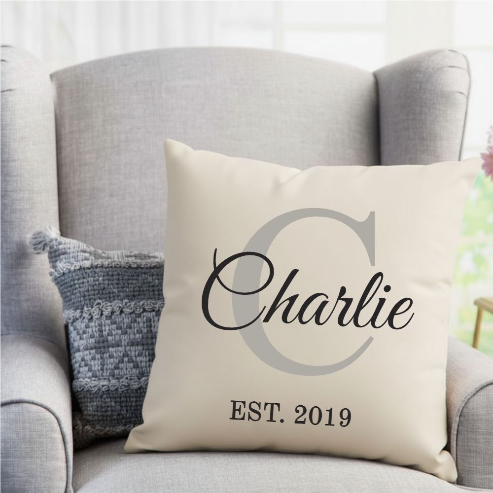 Custom Name & Initial Pillow with Meaningful Year - Personalized Home Decor Gift for Family
