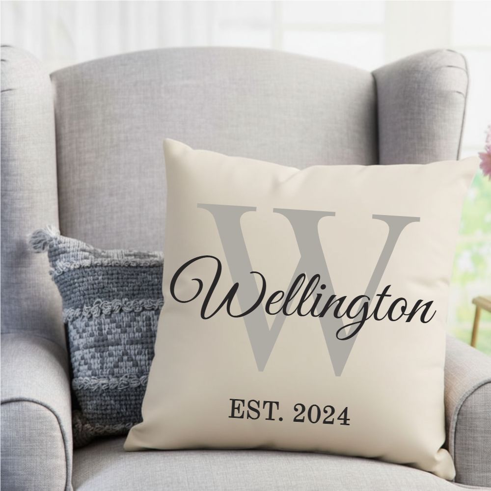 Custom Name & Initial Pillow with Meaningful Year - Personalized Home Decor Gift for Family
