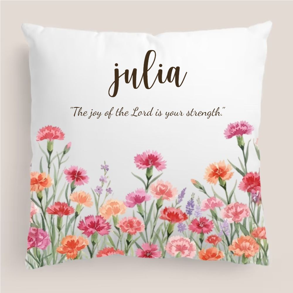 Custom Name With Birth Flower Pillow - Personalized Gift For Mom, Sister, Girlfriend