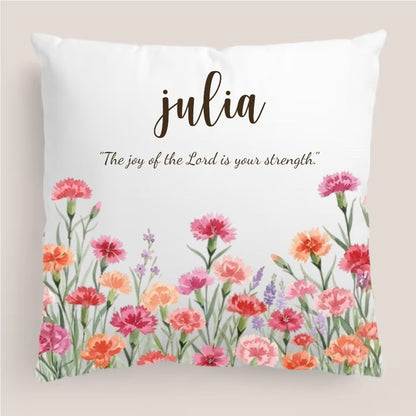 Custom Name With Birth Flower Pillow - Personalized Gift For Mom, Sister, Girlfriend