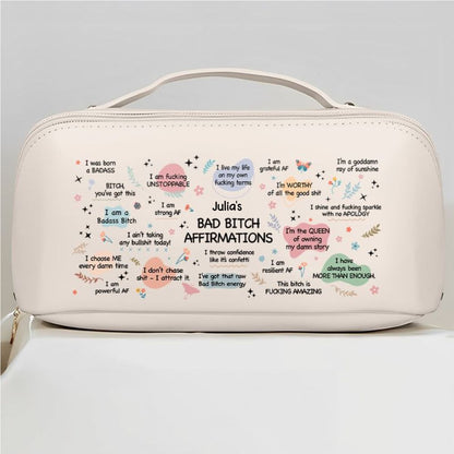 Bad Bi*ch Affirmation - Personalized Leather Makeup Bag