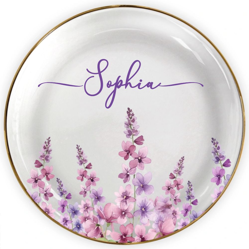 Birth Month Flower Watercolor Blooming In Love - Personalized Round Ring Dish