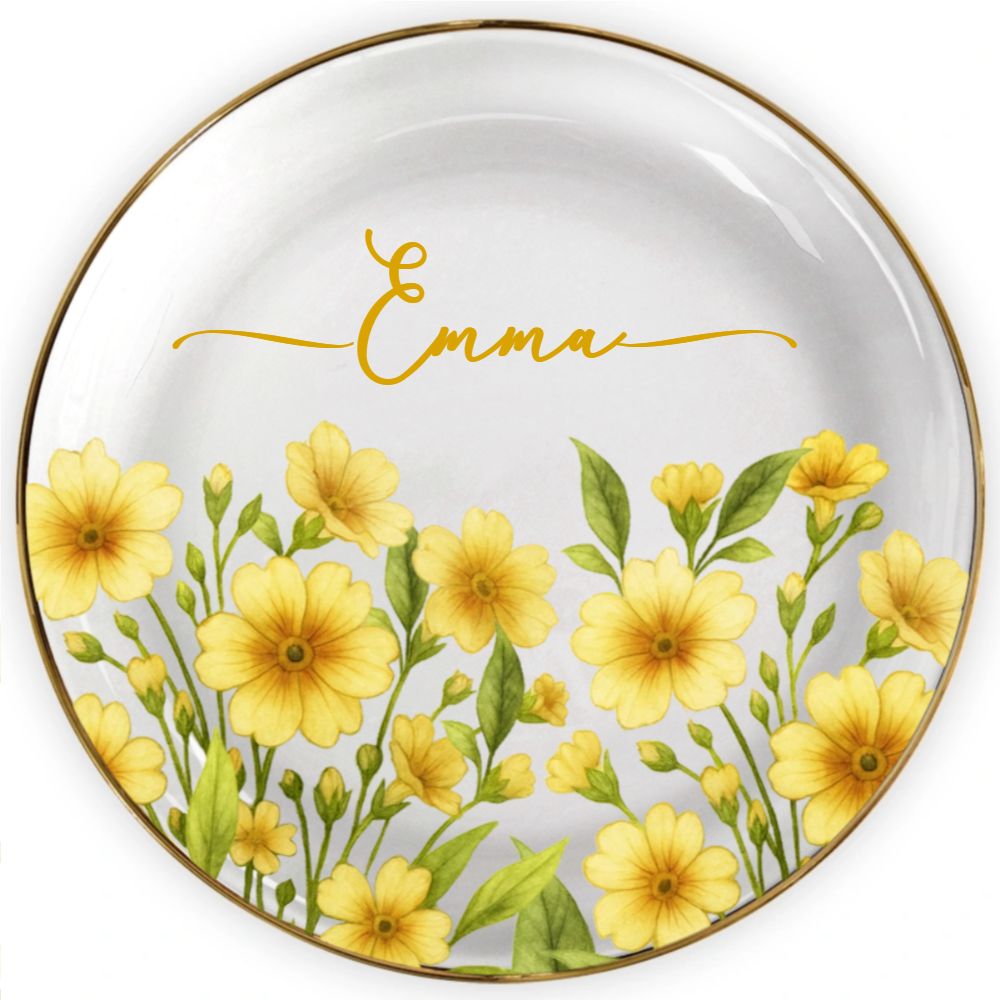 Birth Month Flower Watercolor Blooming In Love - Personalized Round Ring Dish