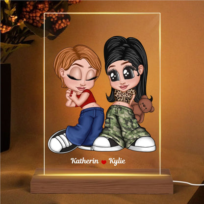 Y2K Couple Personalized LED Night Light, Gift For Him, For Her