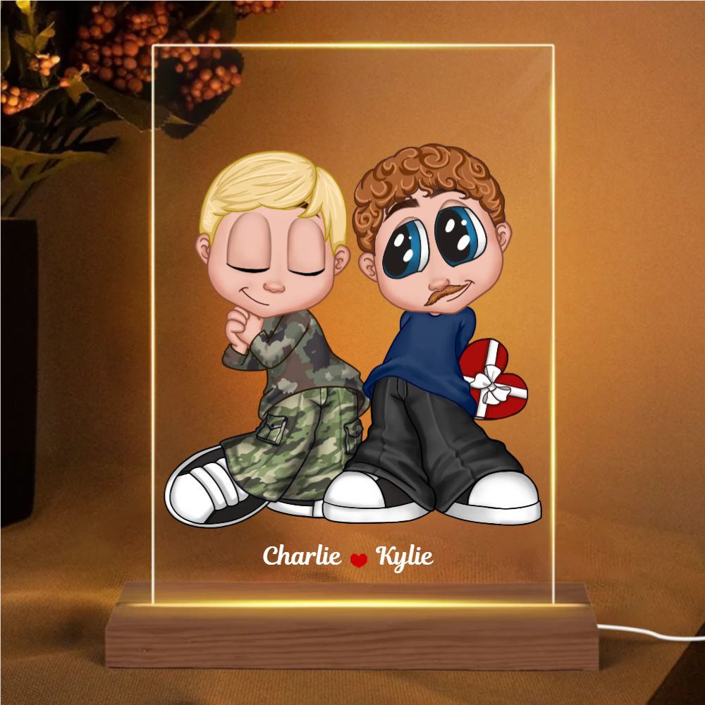 Y2K Couple Personalized LED Night Light, Gift For Him, For Her