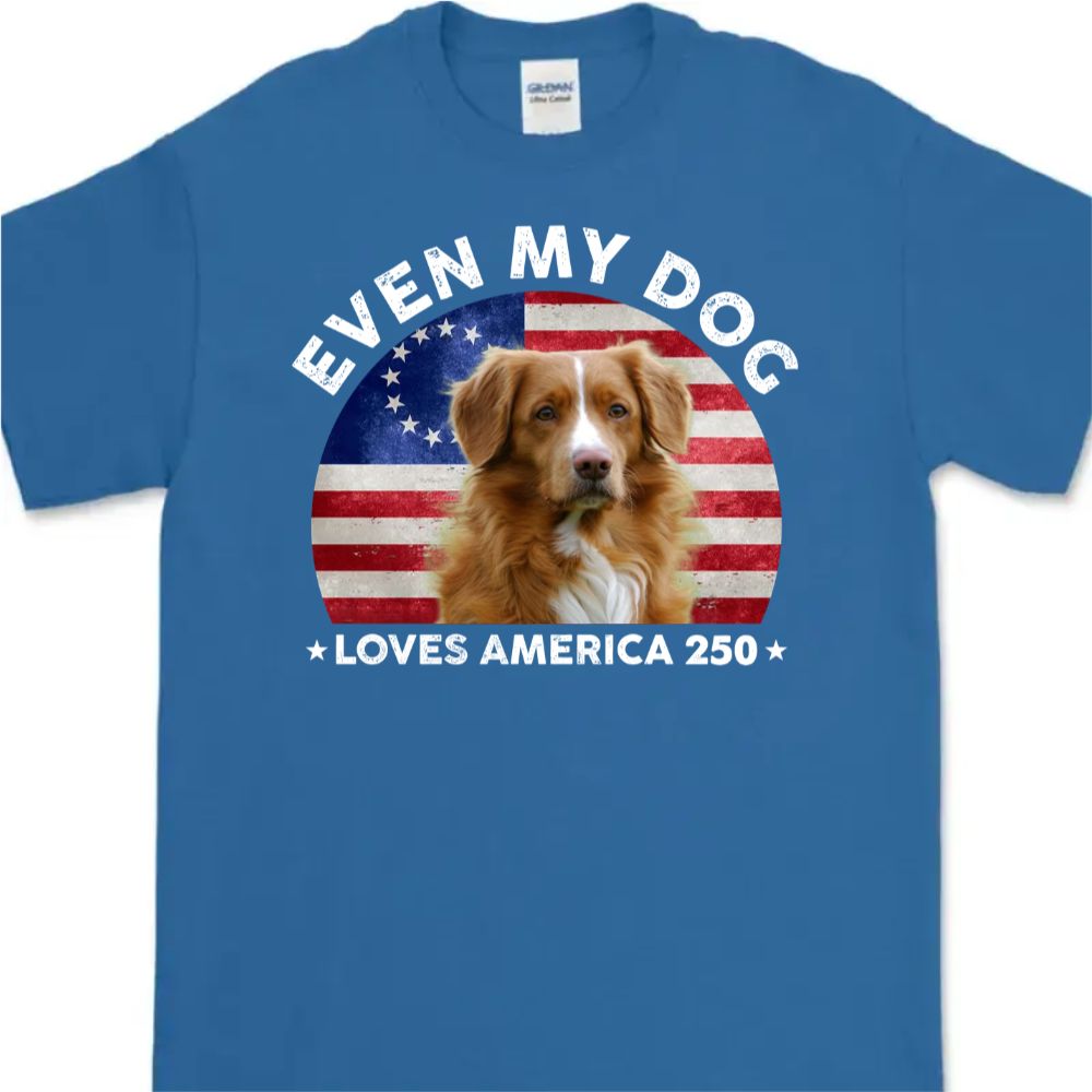 Custom Photo Even My Dogs Love America 250 Dark Basic Tee