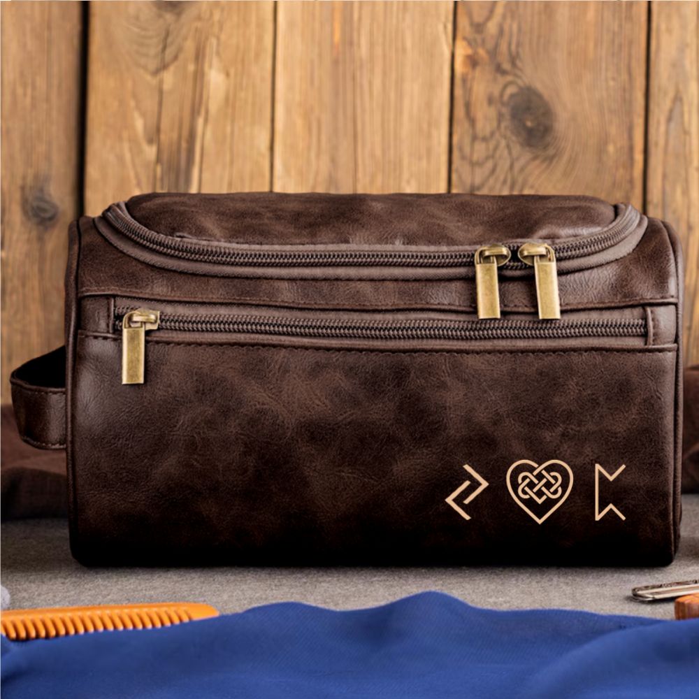 Name In Runes Viking - Personalized Leather Toiletry Bag
