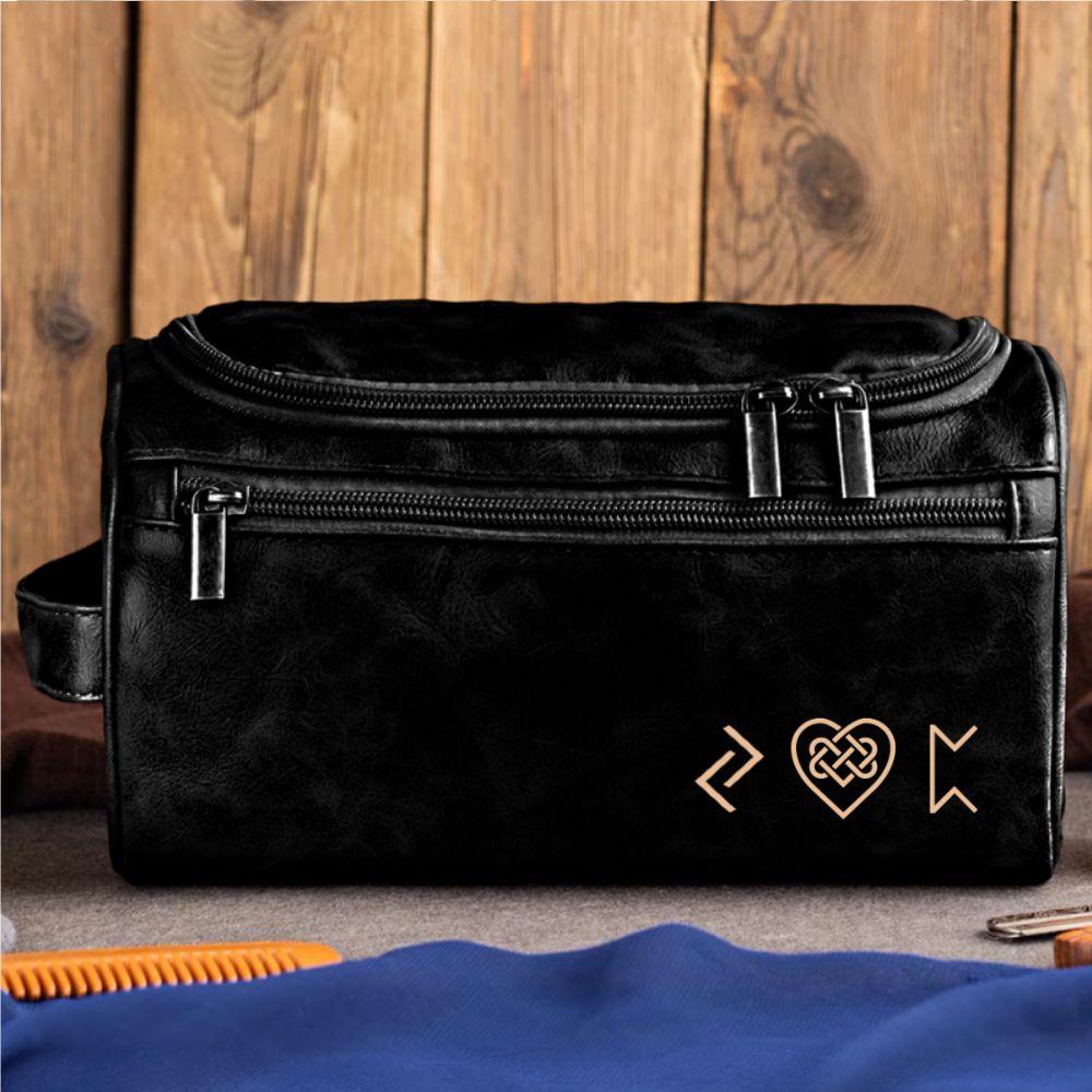 Name In Runes Viking - Personalized Leather Toiletry Bag
