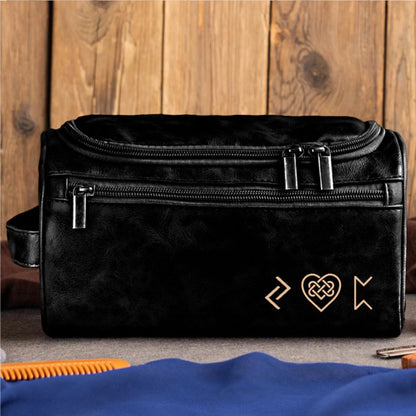 Name In Runes Viking - Personalized Leather Toiletry Bag