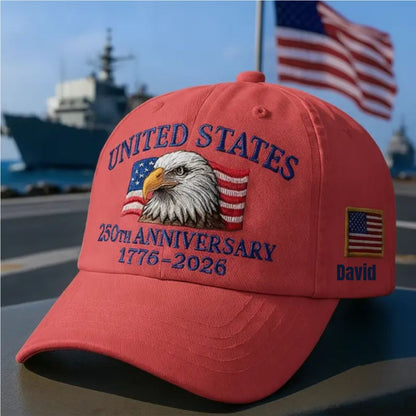 Custom Name United States 250th Anniversary Hat (1776–2026) – Embroidered Eagle Cap