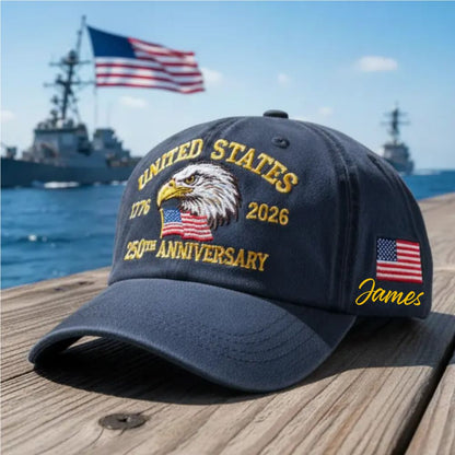 Custom Name United States 250th Anniversary Hat – 1776–2026 Patriotic Eagle Cap, Custom Embroidered USA Flag Veteran Gift Made in America