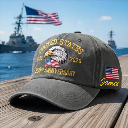 Custom Name United States 250th Anniversary Hat – 1776–2026 Patriotic Eagle Cap, Custom Embroidered USA Flag Veteran Gift Made in America