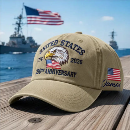Custom Name United States 250th Anniversary Hat – 1776–2026 Patriotic Eagle Cap, Custom Embroidered USA Flag Veteran Gift Made in America