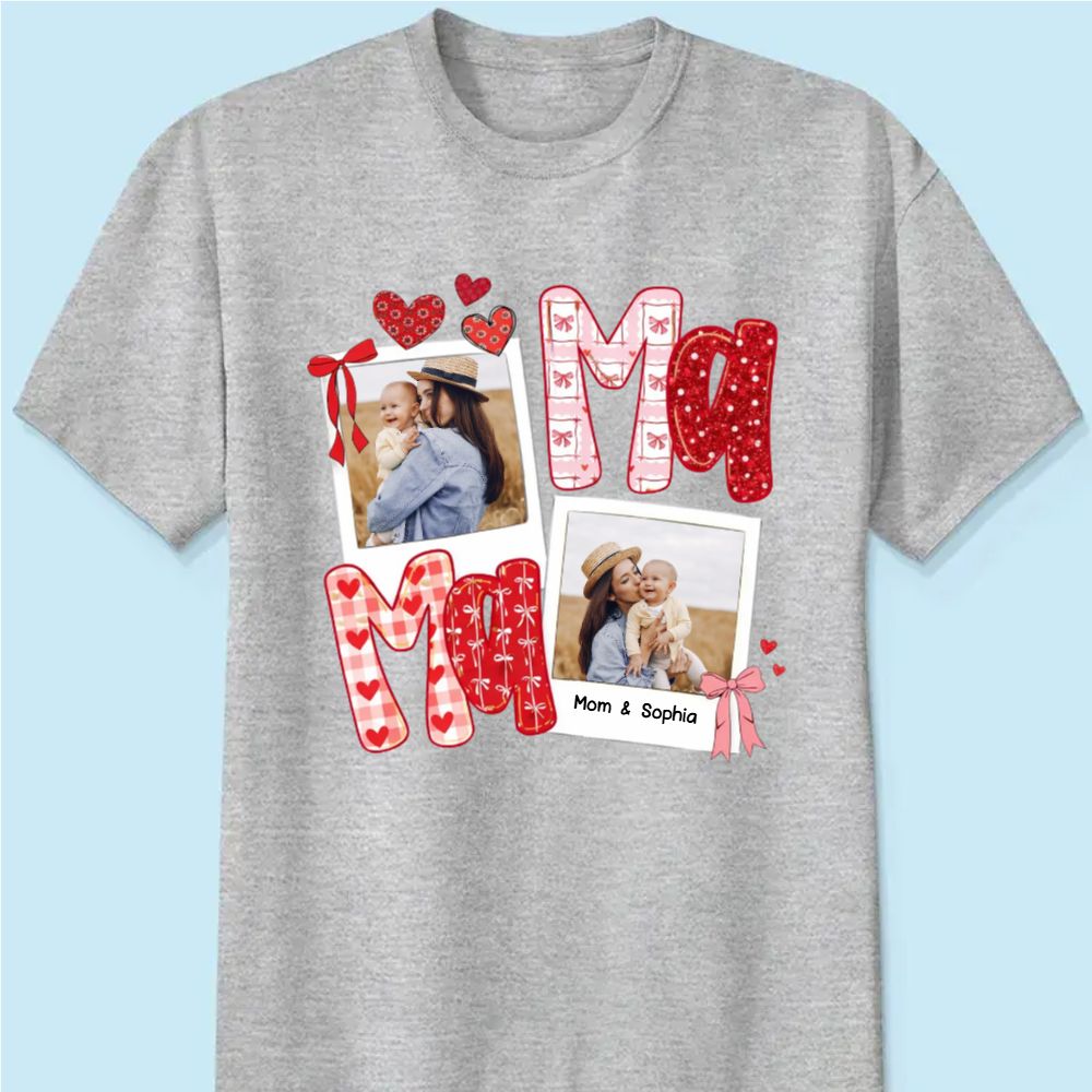 Preppy Mama Valentine Glitter Effect Photo - Personalized Classic Tee - Heartfelt Gift for Mom