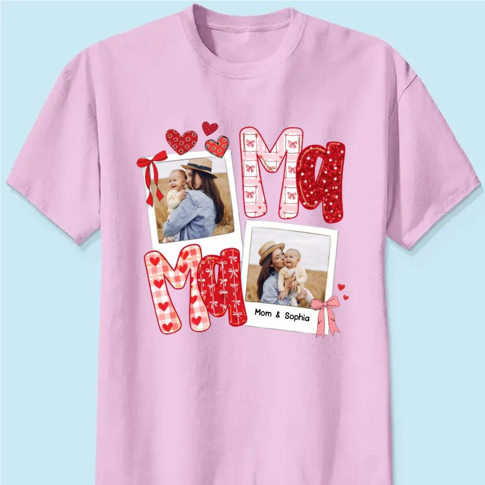 Preppy Mama Valentine Glitter Effect Photo - Personalized Classic Tee - Heartfelt Gift for Mom