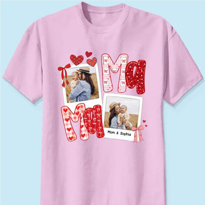 Preppy Mama Valentine Glitter Effect Photo - Personalized Classic Tee - Heartfelt Gift for Mom