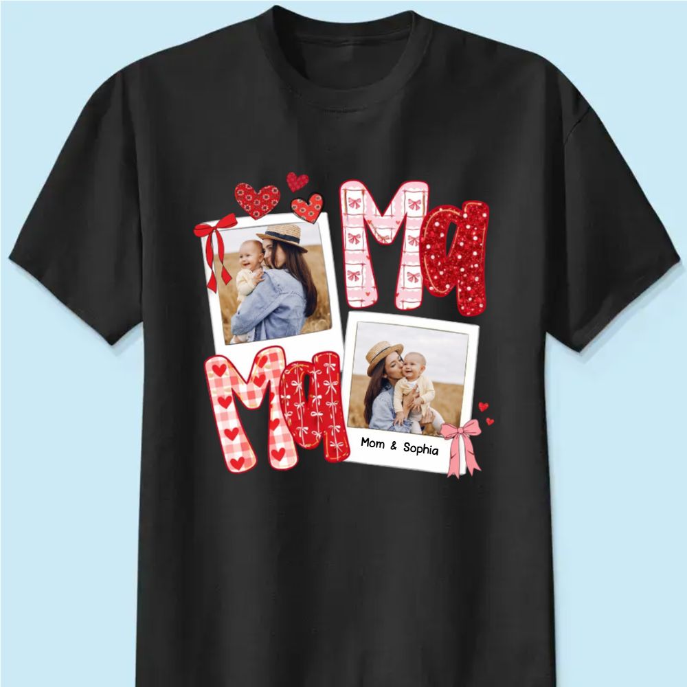 Preppy Mama Valentine Glitter Effect Photo - Personalized Classic Tee - Heartfelt Gift for Mom