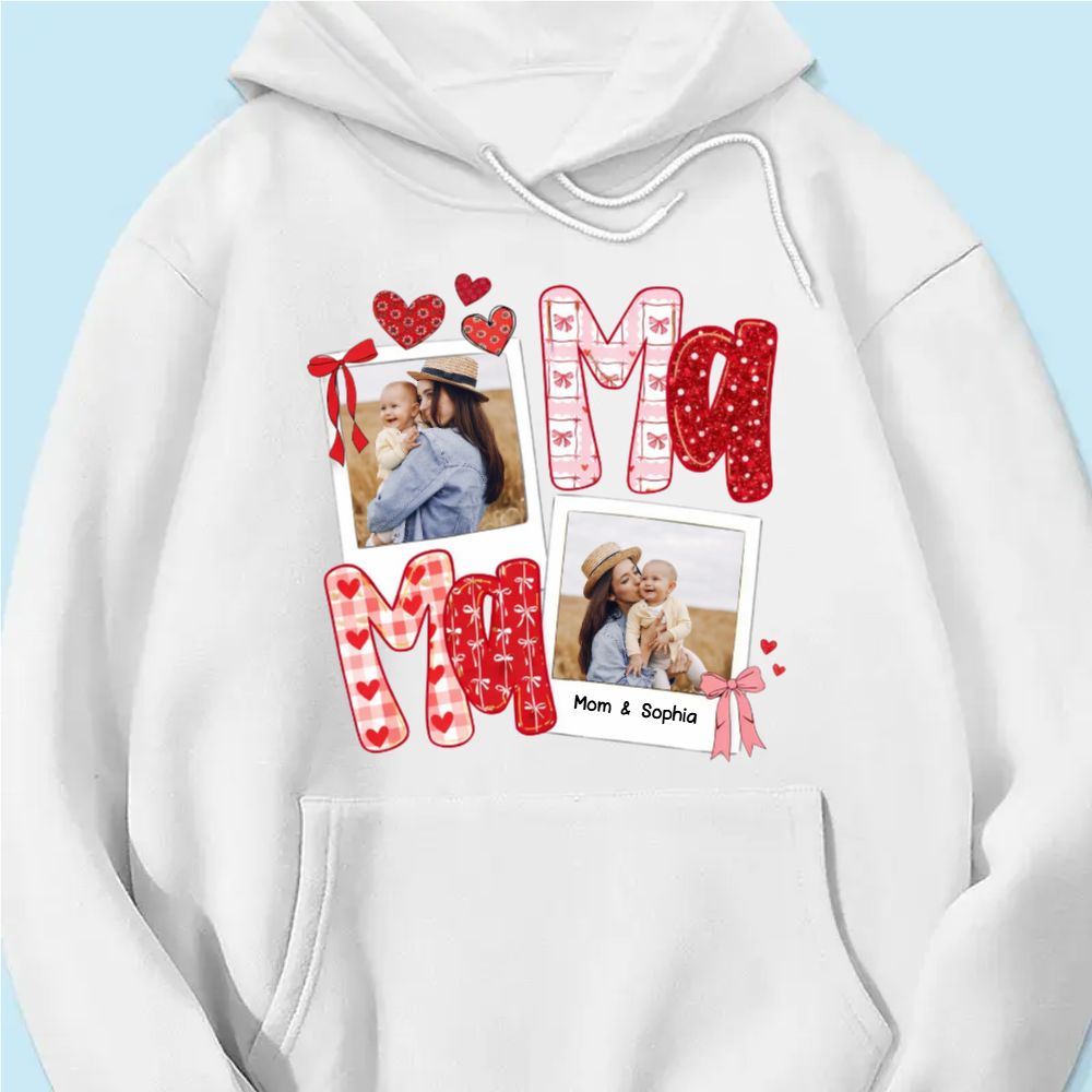 Preppy Mama Valentine Glitter Effect Photo - Personalized Hoodie - Heartfelt Gift for Mom