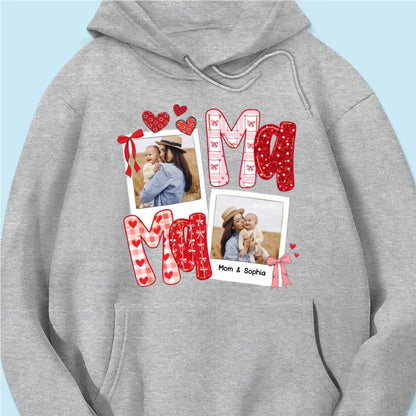 Preppy Mama Valentine Glitter Effect Photo - Personalized Hoodie - Heartfelt Gift for Mom