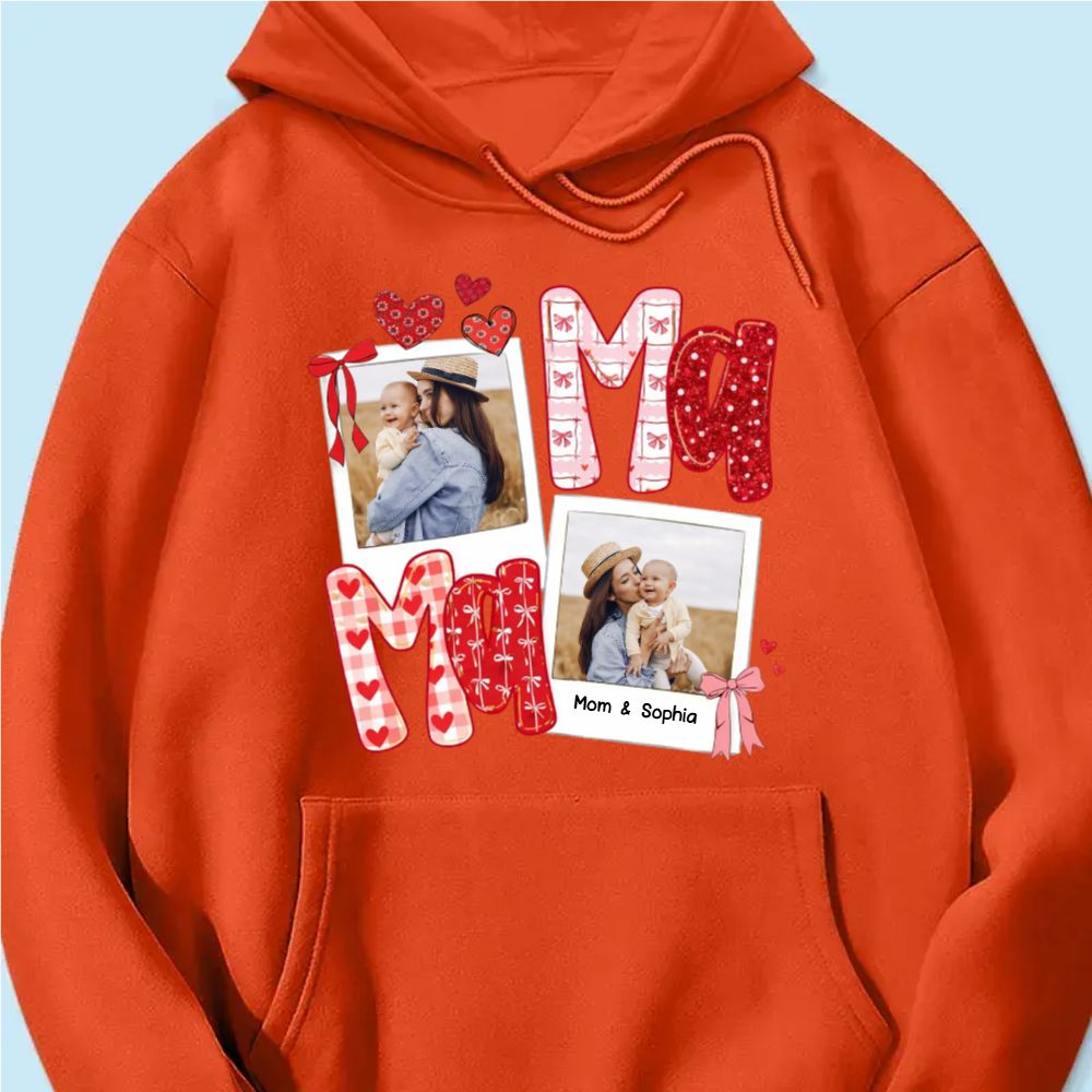 Preppy Mama Valentine Glitter Effect Photo - Personalized Hoodie - Heartfelt Gift for Mom