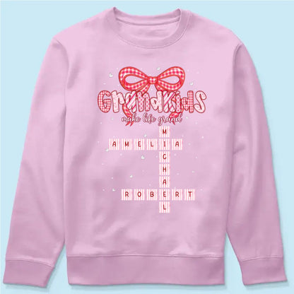 Grandkids Make Life Grand Preppy Valentine Pattern Crossword Puzzle Art - Personalized Sweatshirt - Valentine's Day Gift For Grandma