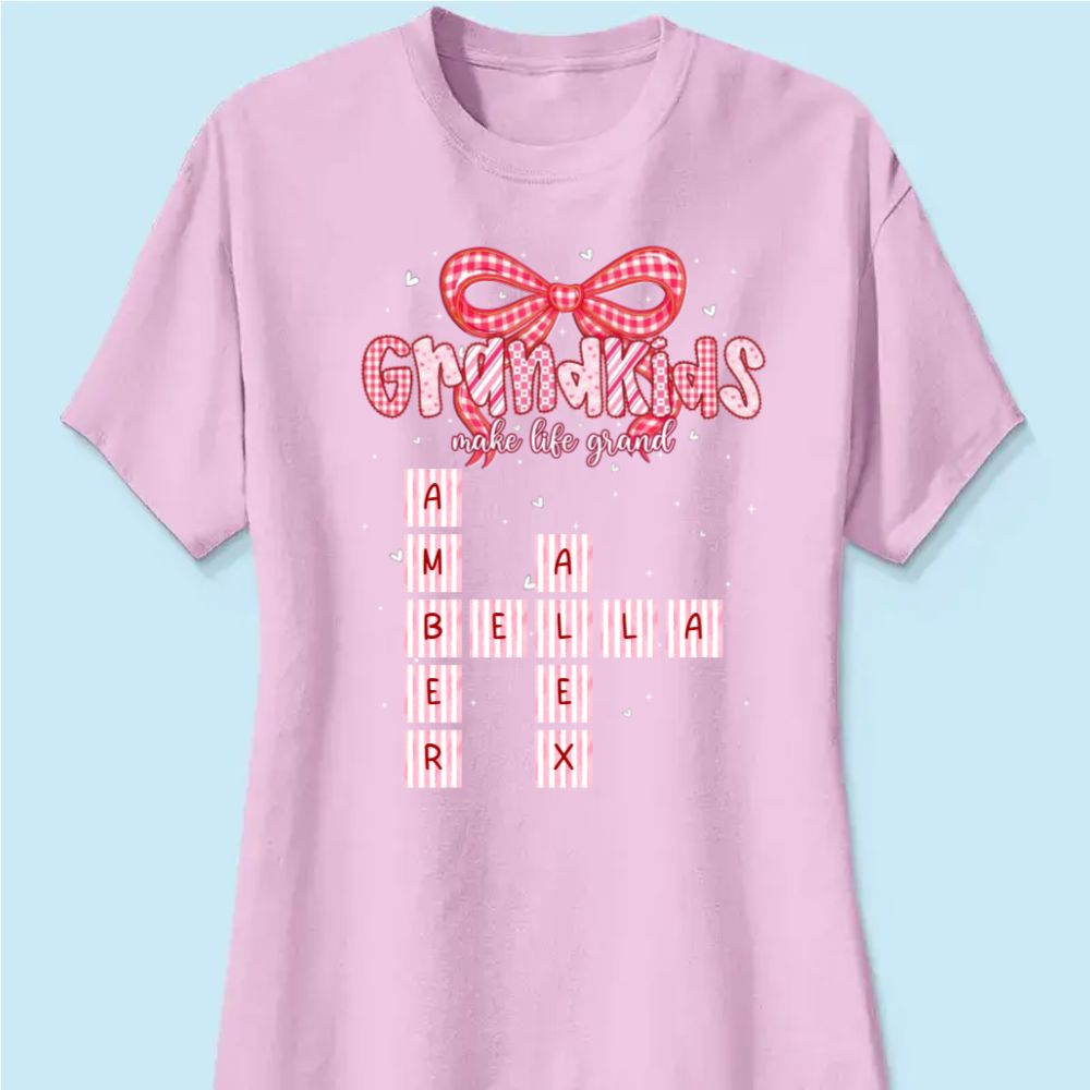 Grandkids Make Life Grand Preppy Valentine Pattern Crossword Puzzle Art - Personalized Women Tee - Valentine's Day Gift For Grandma
