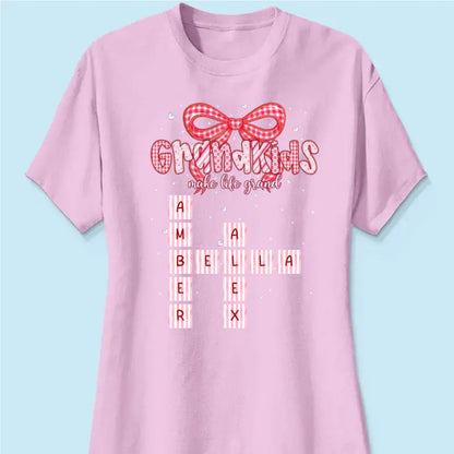 Grandkids Make Life Grand Preppy Valentine Pattern Crossword Puzzle Art - Personalized Women Tee - Valentine's Day Gift For Grandma