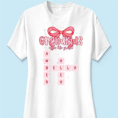 Grandkids Make Life Grand Preppy Valentine Pattern Crossword Puzzle Art - Personalized Women Tee - Valentine's Day Gift For Grandma