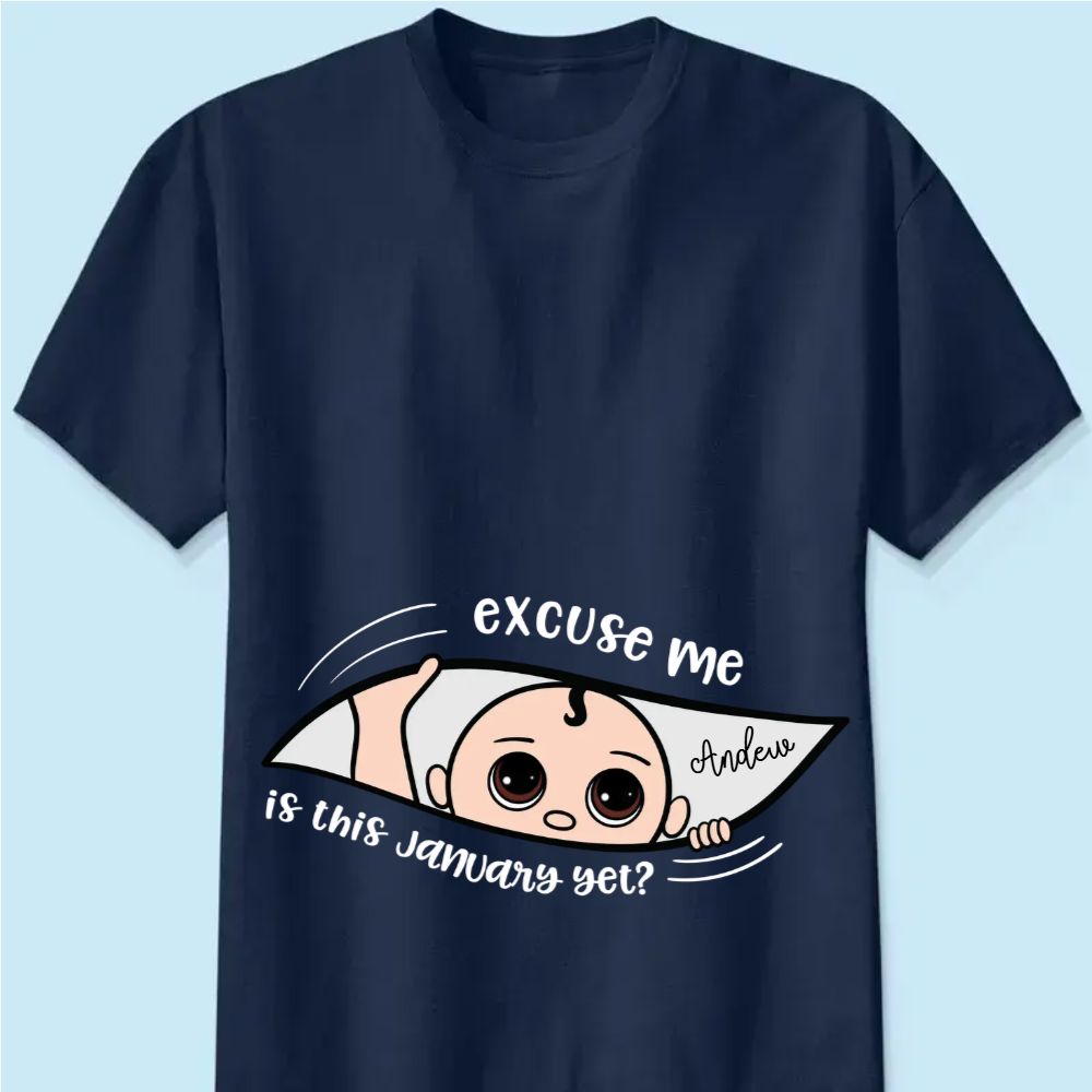 Personalized Maternity Dark Shirt, Excuse Me Is It Yet, Pregnancy Announcement, Expecting Parents - Tshirt
