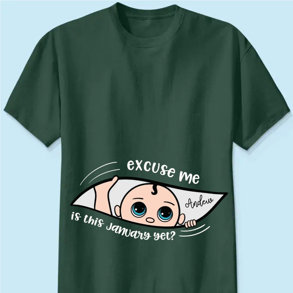 Personalized Maternity Dark Shirt, Excuse Me Is It Yet, Pregnancy Announcement, Expecting Parents - Tshirt