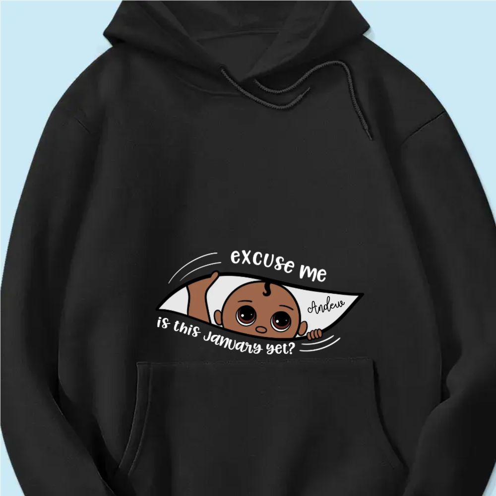 Personalized Maternity Dark Shirt, Excuse Me Is It Yet, Pregnancy Announcement, Expecting Parents - Hoodie