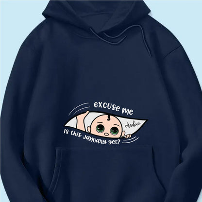 Personalized Maternity Dark Shirt, Excuse Me Is It Yet, Pregnancy Announcement, Expecting Parents - Hoodie