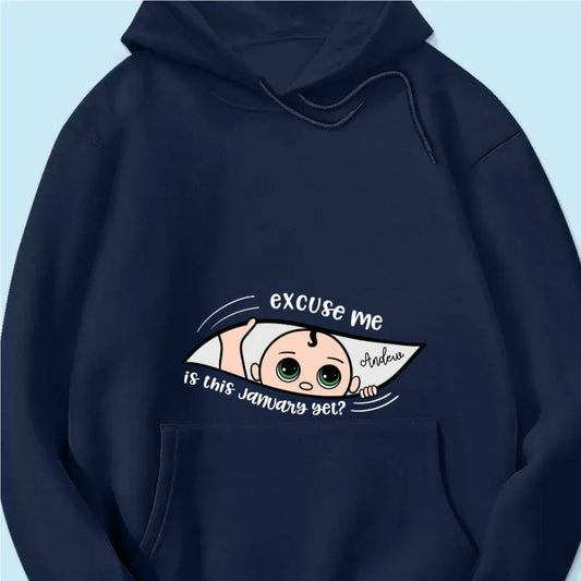 Personalized Maternity Dark Shirt, Excuse Me Is It Yet, Pregnancy Announcement, Expecting Parents - Hoodie