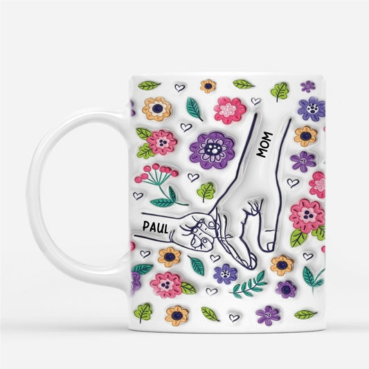 [3D printing effect] Personalized Grandma Mug | Pretty Flowers & Hands