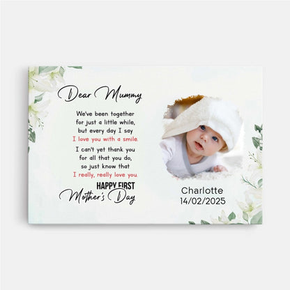 Personalised Dear Mummy Happy First Mother's Day Photo Canvas