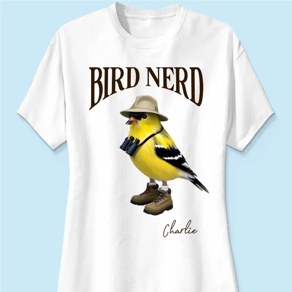 Bird Nerd Custom Name Funny - Personalized Women Tee - Gift for Bird Lover, Birdwatcher, Bird Watching Gifts