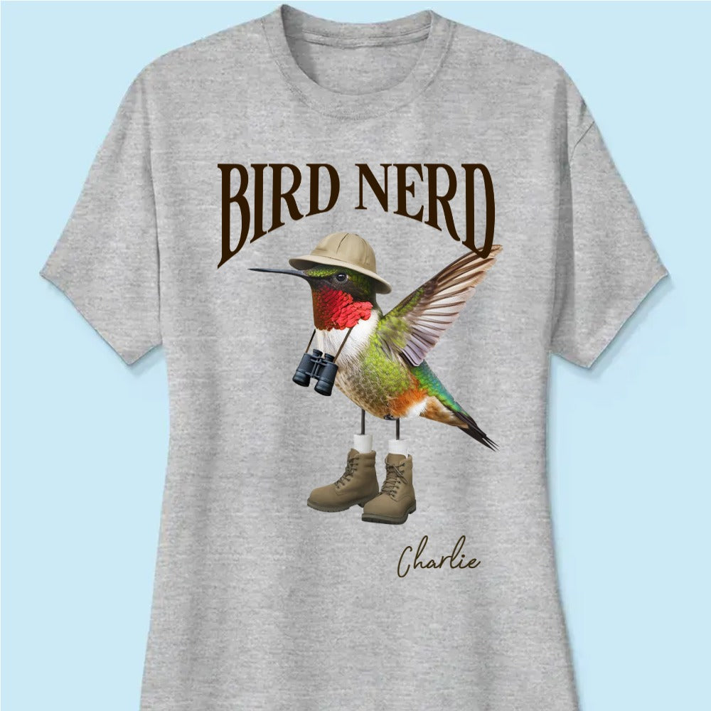 Bird Nerd Custom Name Funny - Personalized Women Tee - Gift for Bird Lover, Birdwatcher, Bird Watching Gifts