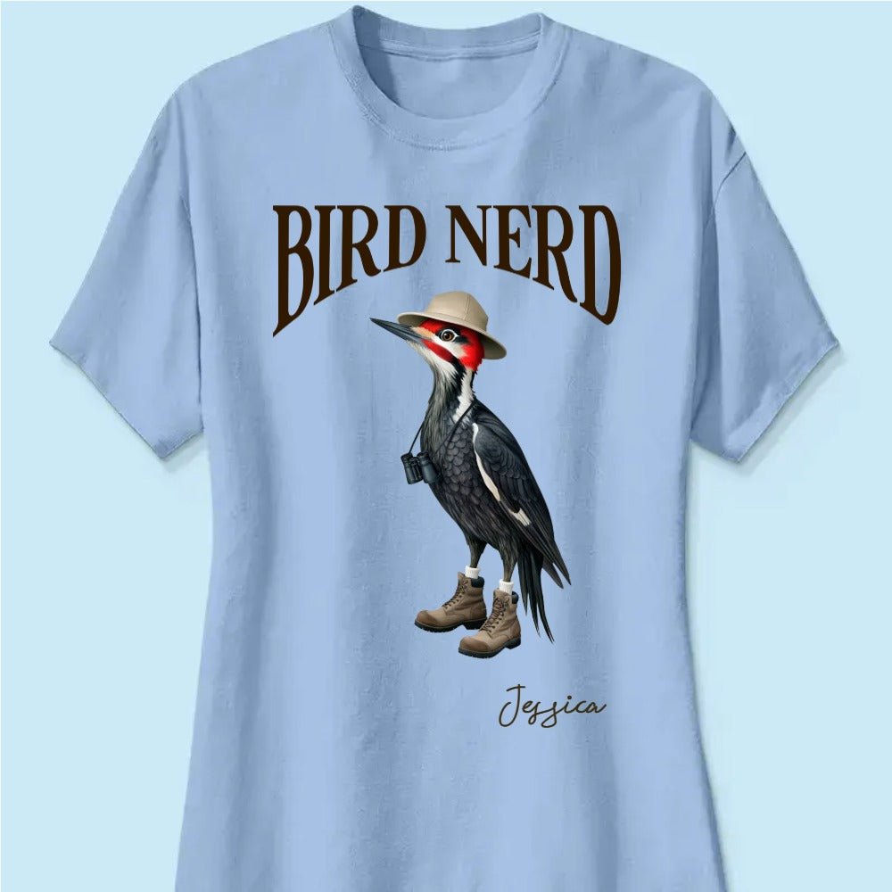 Bird Nerd Custom Name Funny - Personalized Women Tee - Gift for Bird Lover, Birdwatcher, Bird Watching Gifts