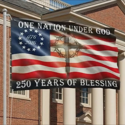 Betsy Ross 250 Years of Blessing American Cross 1776 2026 Grommet Flag