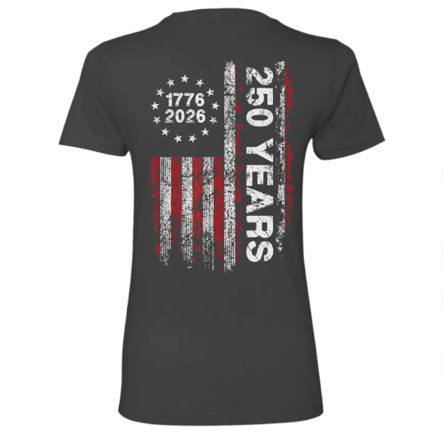 America 250th Birthday US Flag 250 Years We The People Back Side Dark Woman Tee