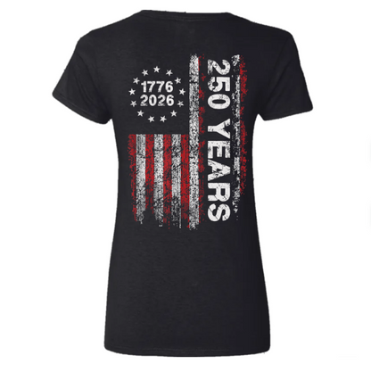 America 250th Birthday US Flag 250 Years We The People Back Side Dark Woman V Neck