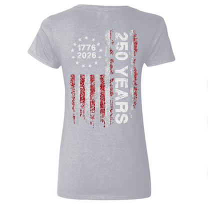 America 250th Birthday US Flag 250 Years We The People Back Side Dark Woman V Neck