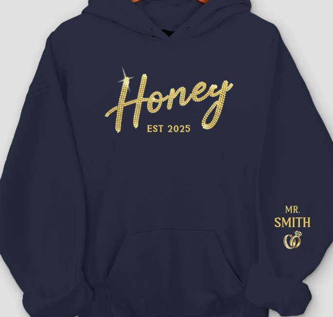 Custom Unisex Hoodie With Design On Sleeve - Personalized Anniversary Wedding Gifts For Husband And Wife