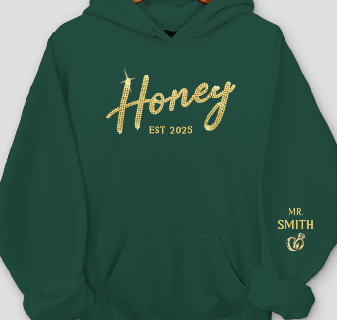 Custom Unisex Hoodie With Design On Sleeve - Personalized Anniversary Wedding Gifts For Husband And Wife