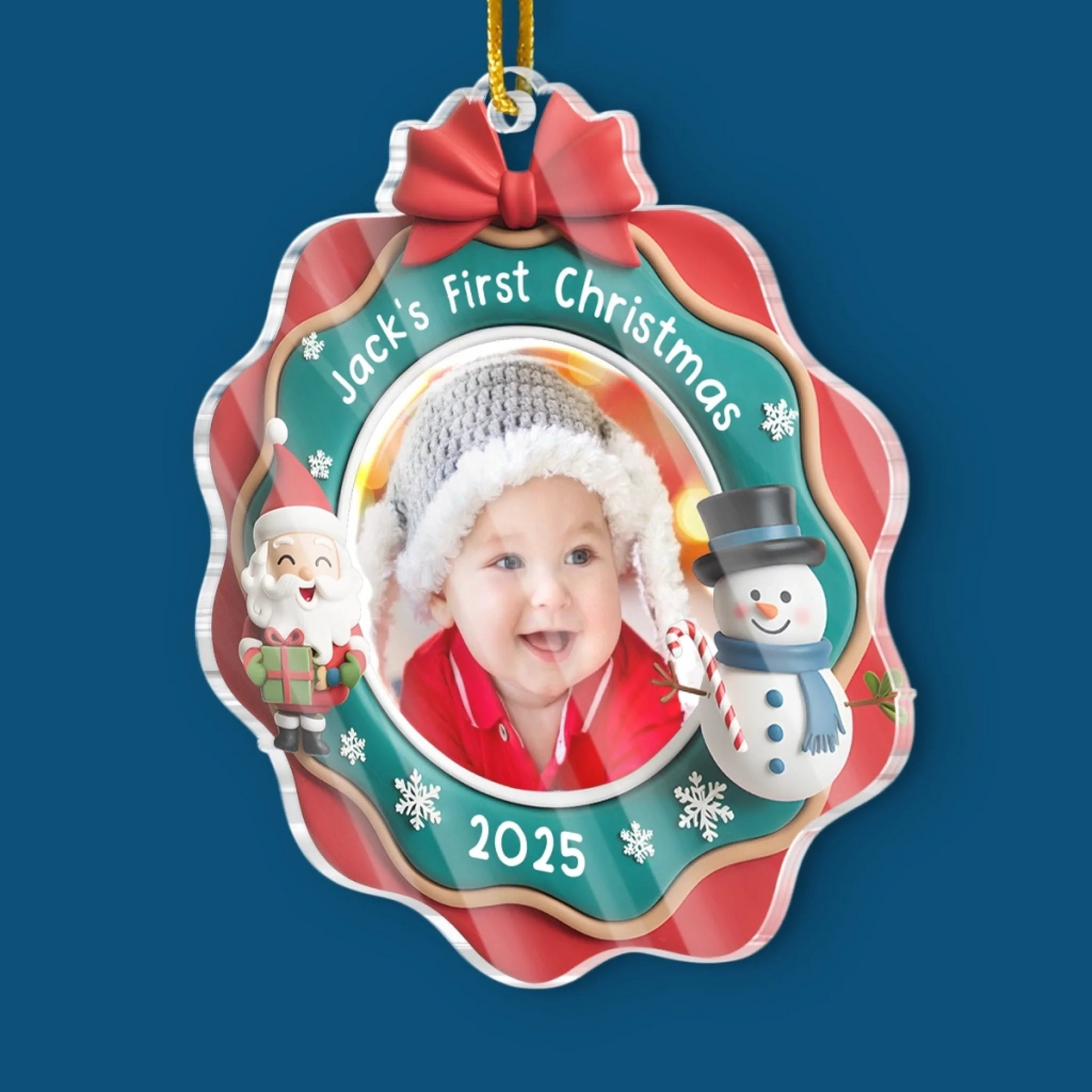 Custom Photo Acrylic Ornament - Personalized Christmas Baby Shower, Gender Reveal Gifts For New Moms, New Dads, New Parents - Jingle All The Way, Baby Style