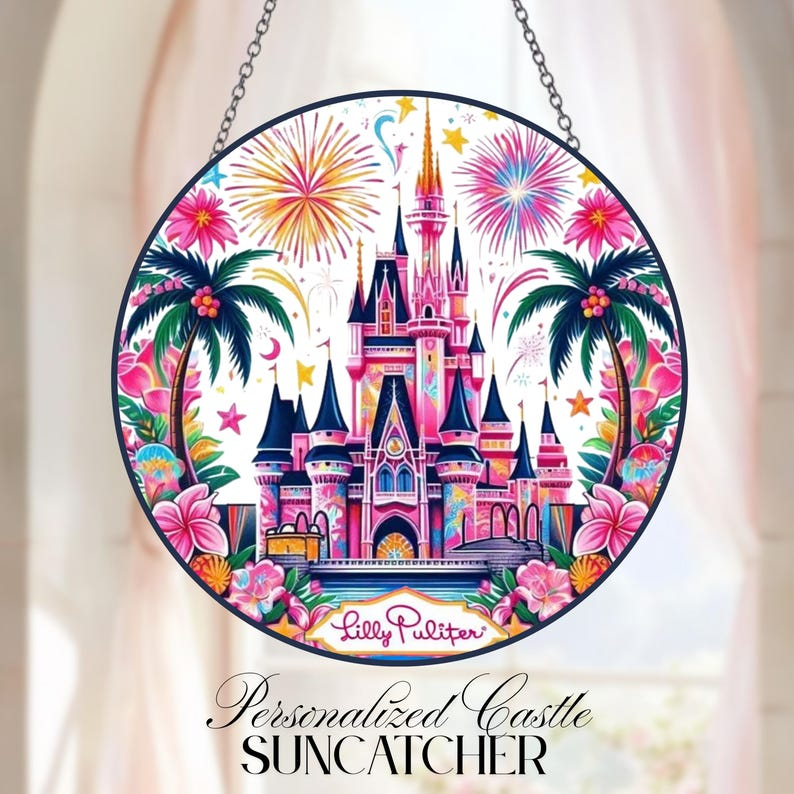 Unique Disney Castle Stained Glass Suncatcher, Magical Fairy Tale Castle Window Hanging, Enchanted Kingdom Gift for Disney Fans & Home Decor