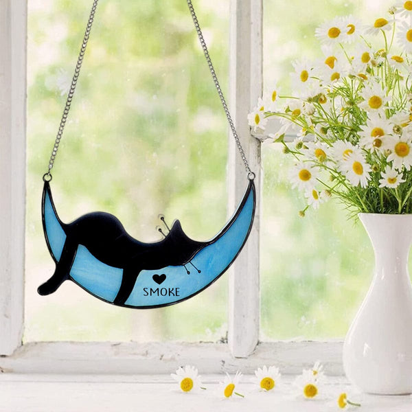 Cute Sleepy Cat Window Suncatcher – Personalized Gift for Cat Lovers